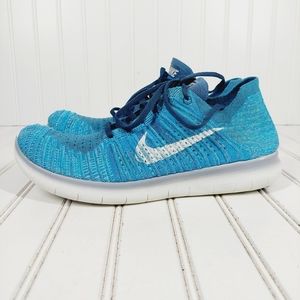 Nike Free Rn Flyknit Ocean Fog Blue Lace Up Athleisure Running Sneakers C283